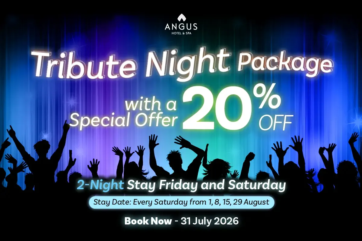 *Draft 3:* Silhouettes of people with hands raised appear under text promoting a discount on a tribute night